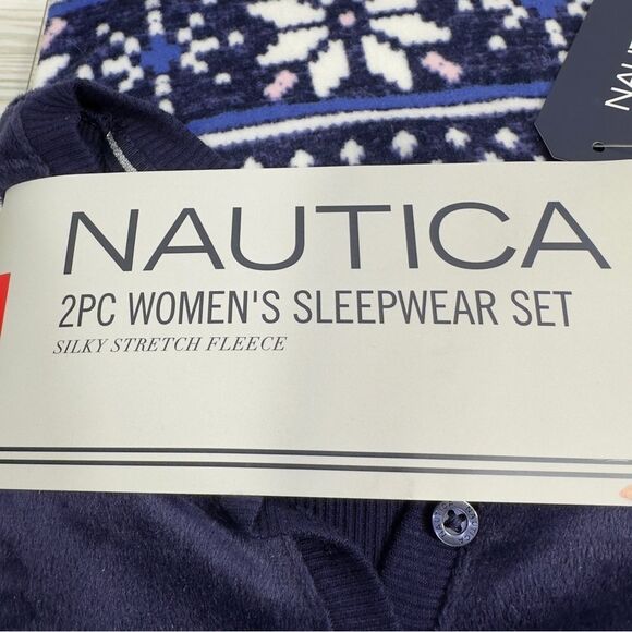 2PC NAUTICA SILKY STRETCH FLEECE SLEEPWEAR SET NWT MEDIUM 10-12 BLUE/WHITE - Picture 7 of 9